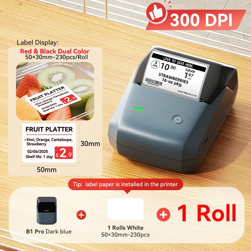 NIIMBOT B1 Portable Thermal Printer With Tapes 2 Inch Adhesive Label Printer Mini Bluetooth Sticker Maker Support Smartphones PC