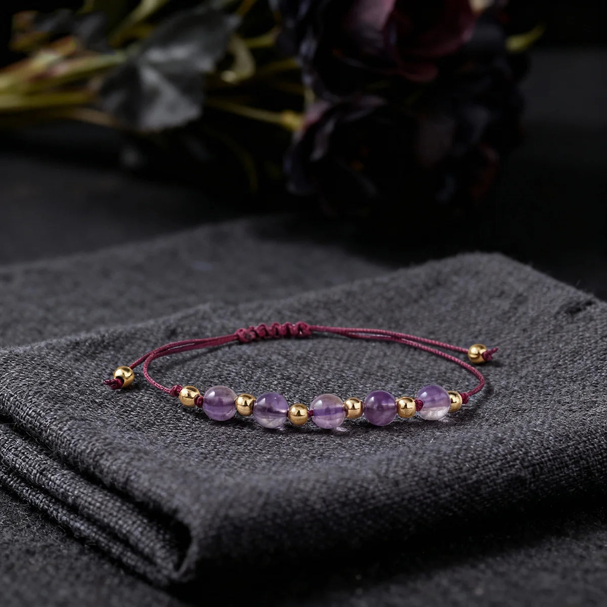 Gemstone Bracelet  Amethyst Bracelet Natural Bead String Woven Crystal Amethyst Bracelets