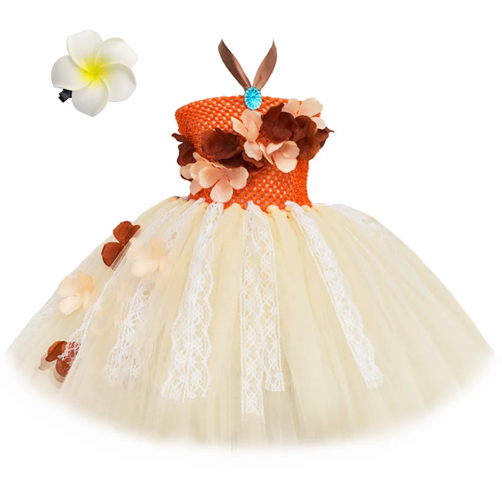 Princess Moana Dress Costume for Girls Halloween Dress Up Clothes Toddler Kids Theme Birthday Party Tulle Tutu Dresses Outfits