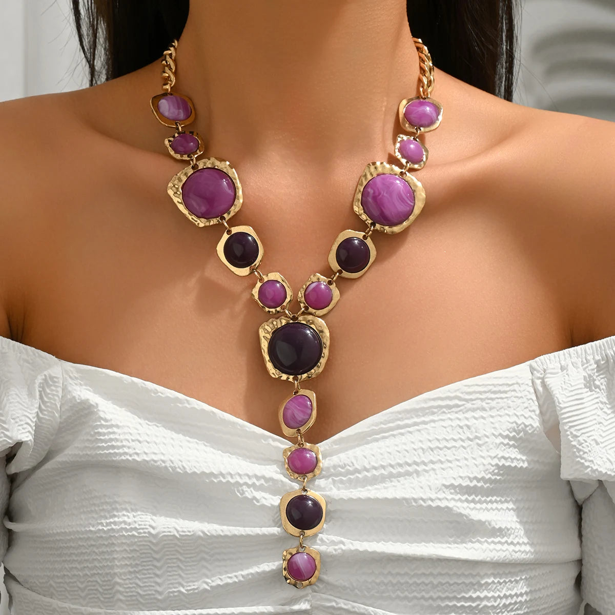 Vintage Exaggerated Y-shaped Long Necklace for Women Stylish Chunky Geometric Pendant Necklaces Boho Fashion Jewelry Accessories