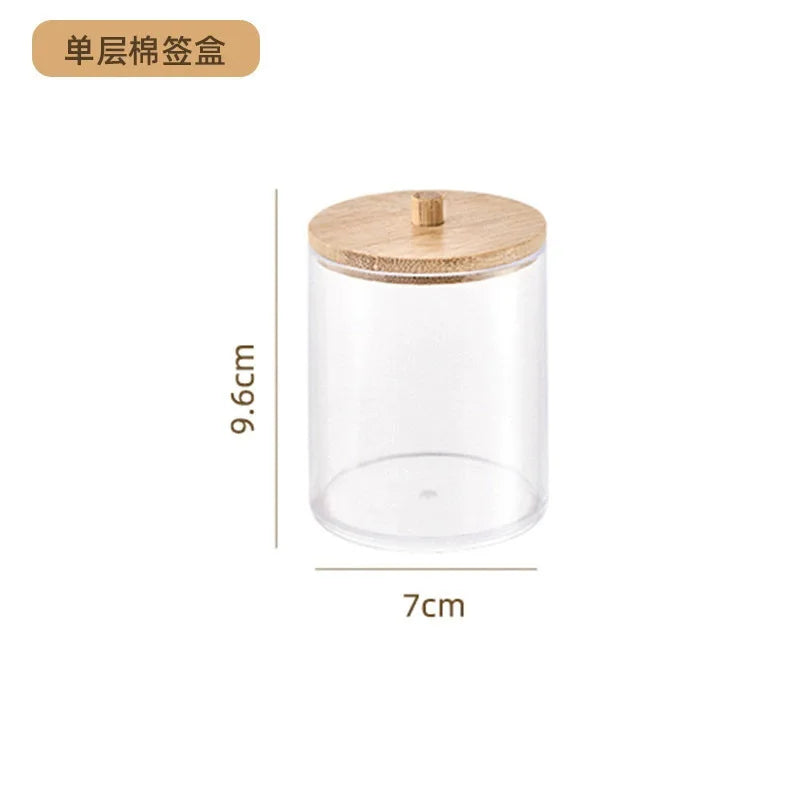 1pcs Cotton Swab Storage Box Acrylic Jar Makeup Organizer Cotton Round Pad Holder Box Q tip Holder Dispenser with Bamboo Lid