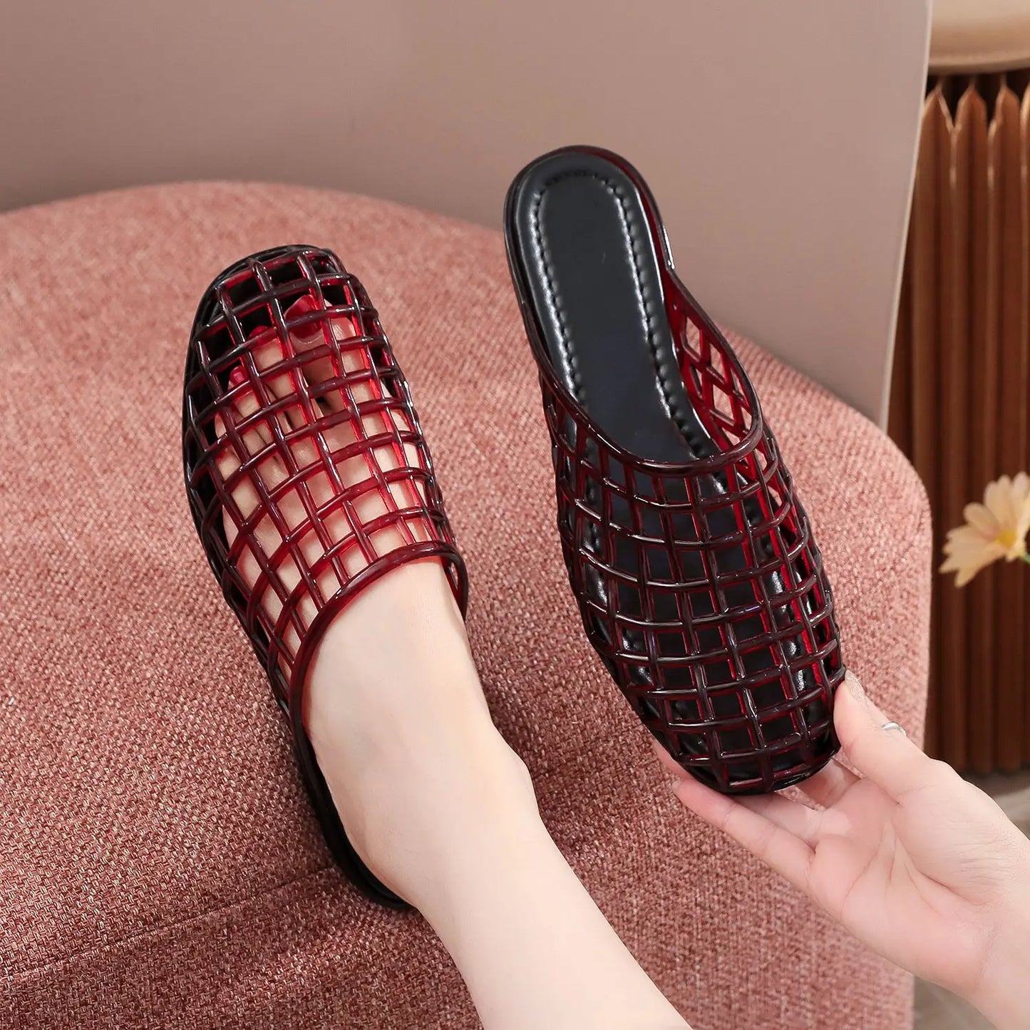 2026 New Women's Jelly Sandals Flat Bottom Slip-On round Toe Summer Slippers Breathable Closed-Toe Comfortable Footwear