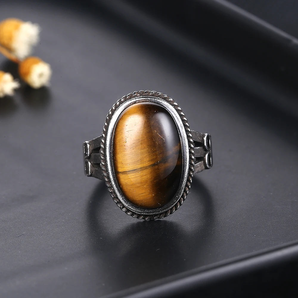 S925 Silver Large Stone 11x17MM Natural Labradorite Tiger Eye Ring for Women Fine Jewelry Party Wedding Anniversary Gift