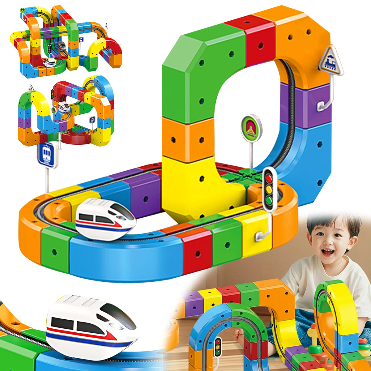 Electric Magnetic Track Set with Anti-Gravity Vehicles 100+ Pieces STEM Building Toys DIY Railway Toy Gift Box For Kids Gift