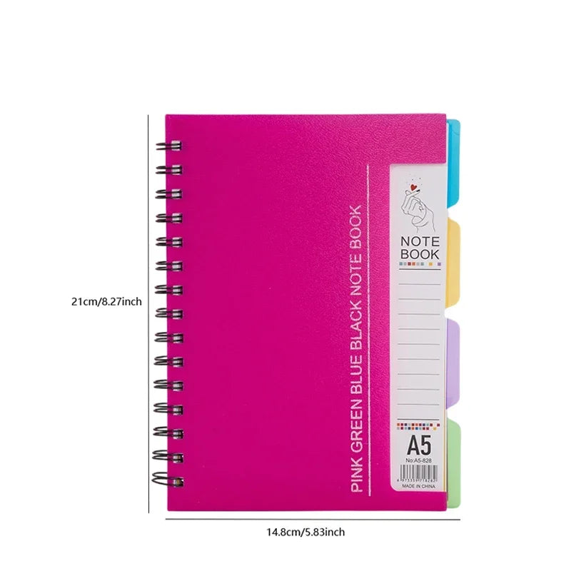 96-Sheet Spiral Notebook with 4 Divider Pages A4/A5 Sizes Lined Pages Blue Green Black Rose Wirebound Note Book