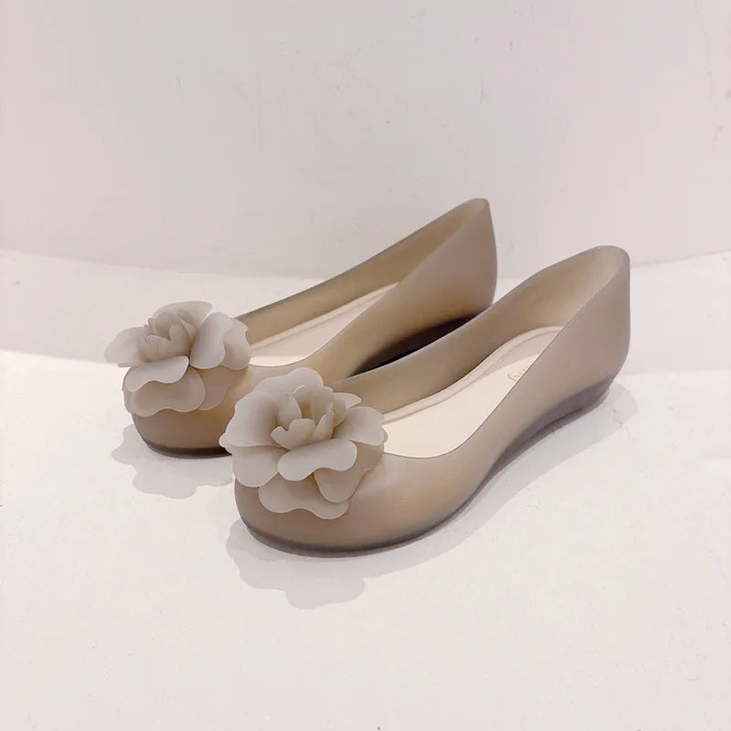 Soft Bottomed Women Jelly Flat Sandals Beach Comfort No Slip Summer Shoes Female Ballerina Round Toe Floral Design Footwears