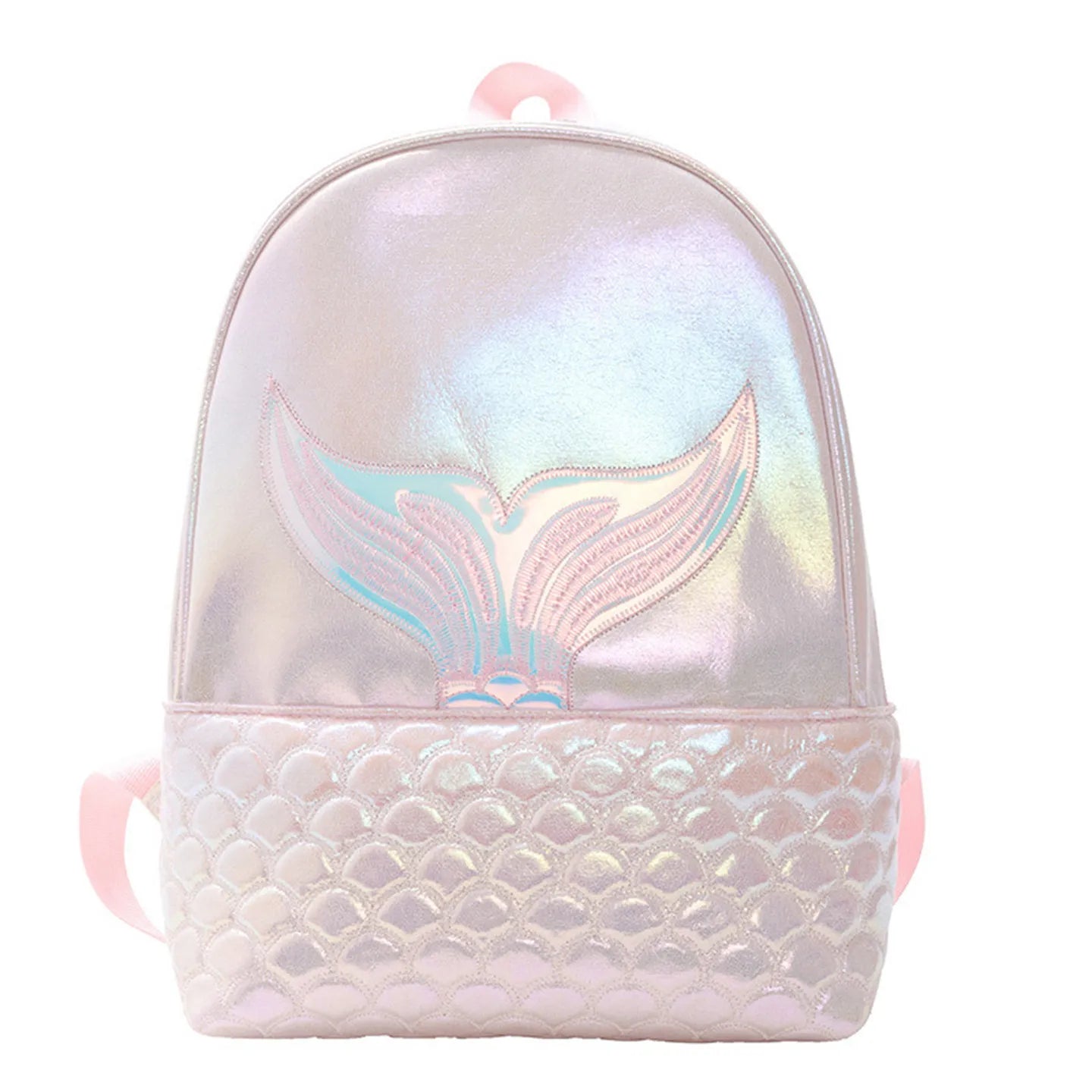 Iridescent Mermaid Tail PU Backpack for Girls  Custom Name Embroidery Adjustable Straps 6 Colors Lightweight School Bag