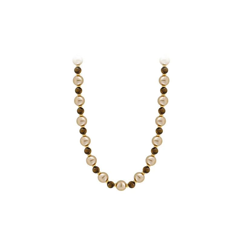 Maillard Natural Tiger's-eye Champagne Pearl Bead Necklace For 2024 Fashion Jewelry Women's Sexy Sweater Chain Neck Accessories