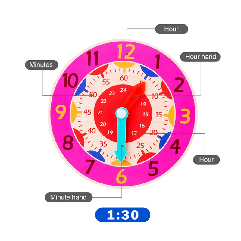 Kids Montessori Wooden Clock Toys Time Learning Teaching Aids Educational For Children Primary School Clever Board Toy