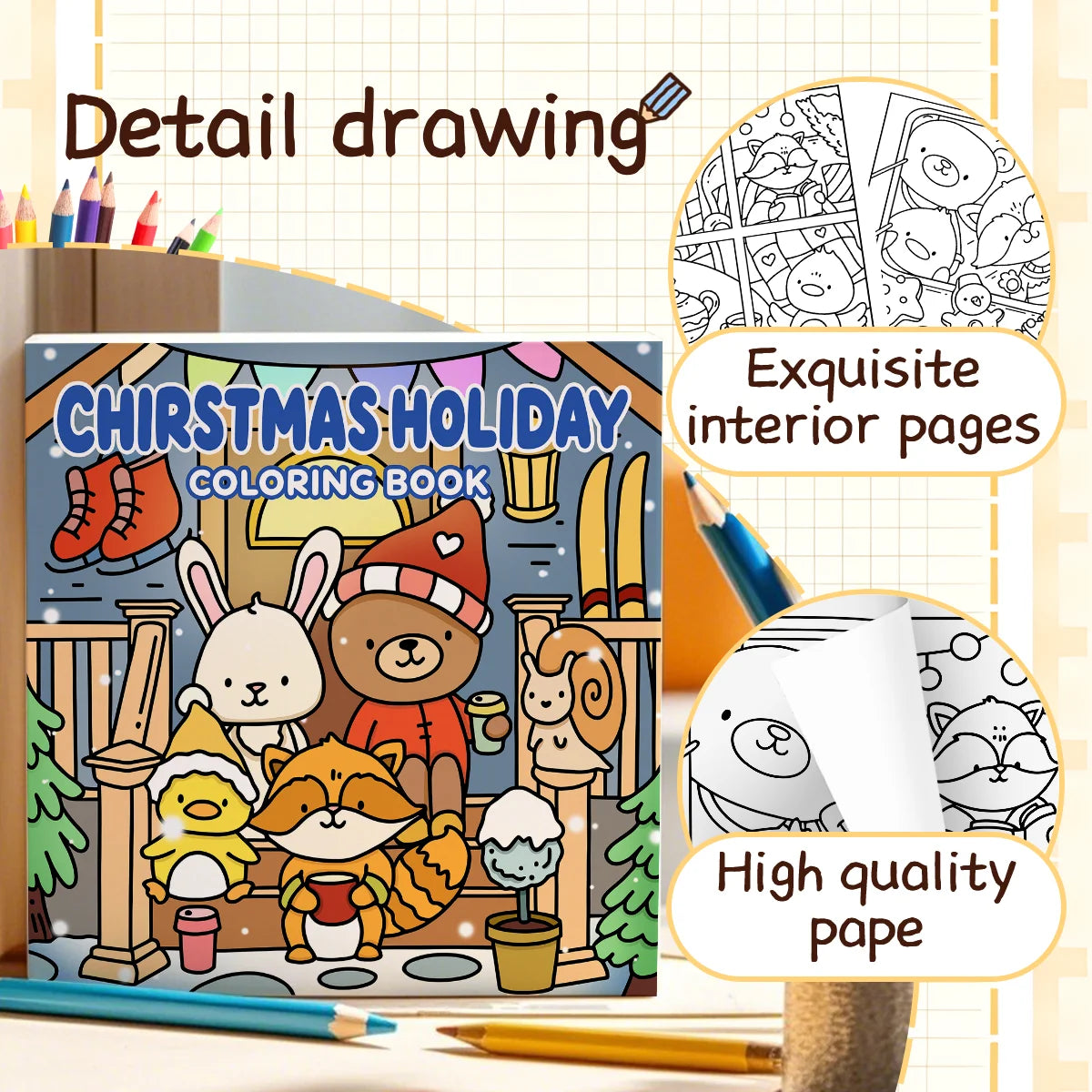 CHIRSTMAS HOLIDAY Coloring Book for Adults Featuring Cartoon Bold-easy Patterns for Relaxation Kids DIY Painting Drawing Books