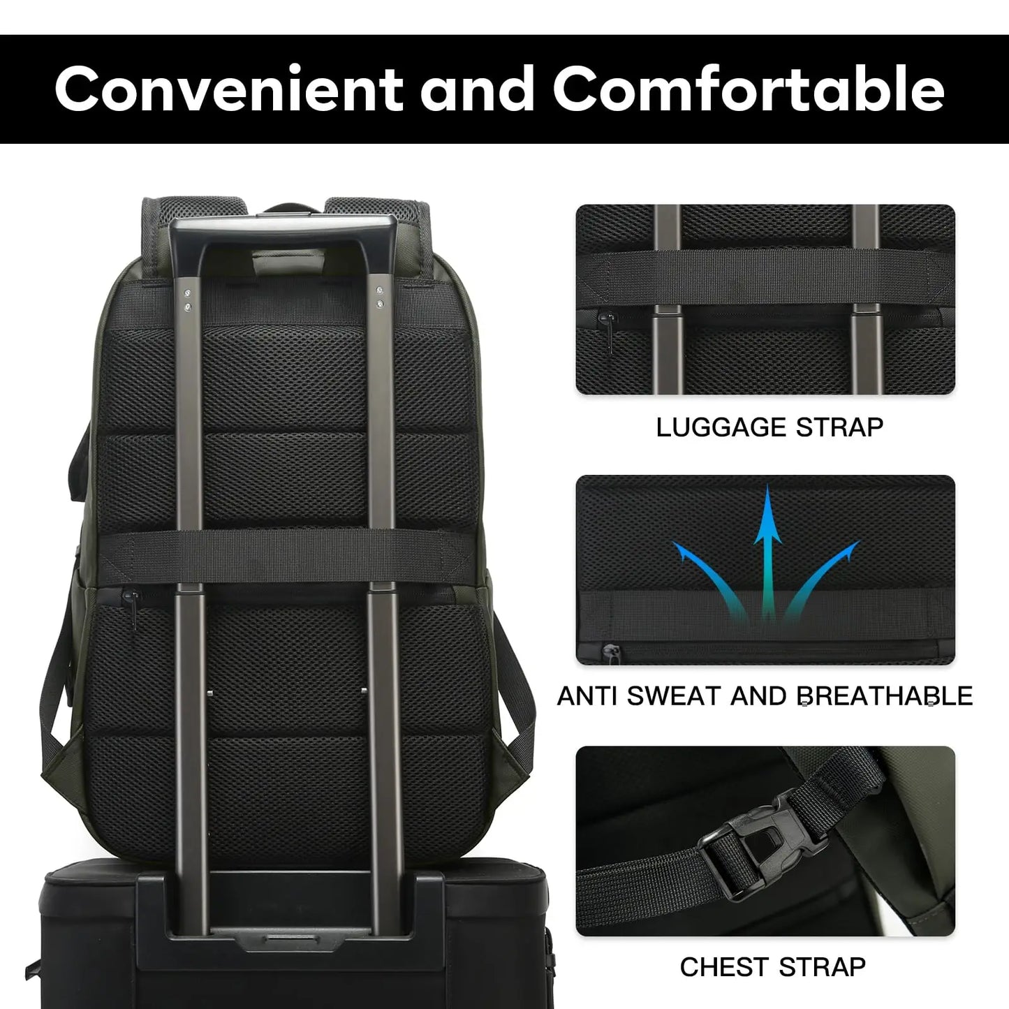 BANGE Carry On Lightweight Men's 15.6 inch Laptop Backpacks for Short Travel Business Trip Backpack Schoolbag with Side Pockets