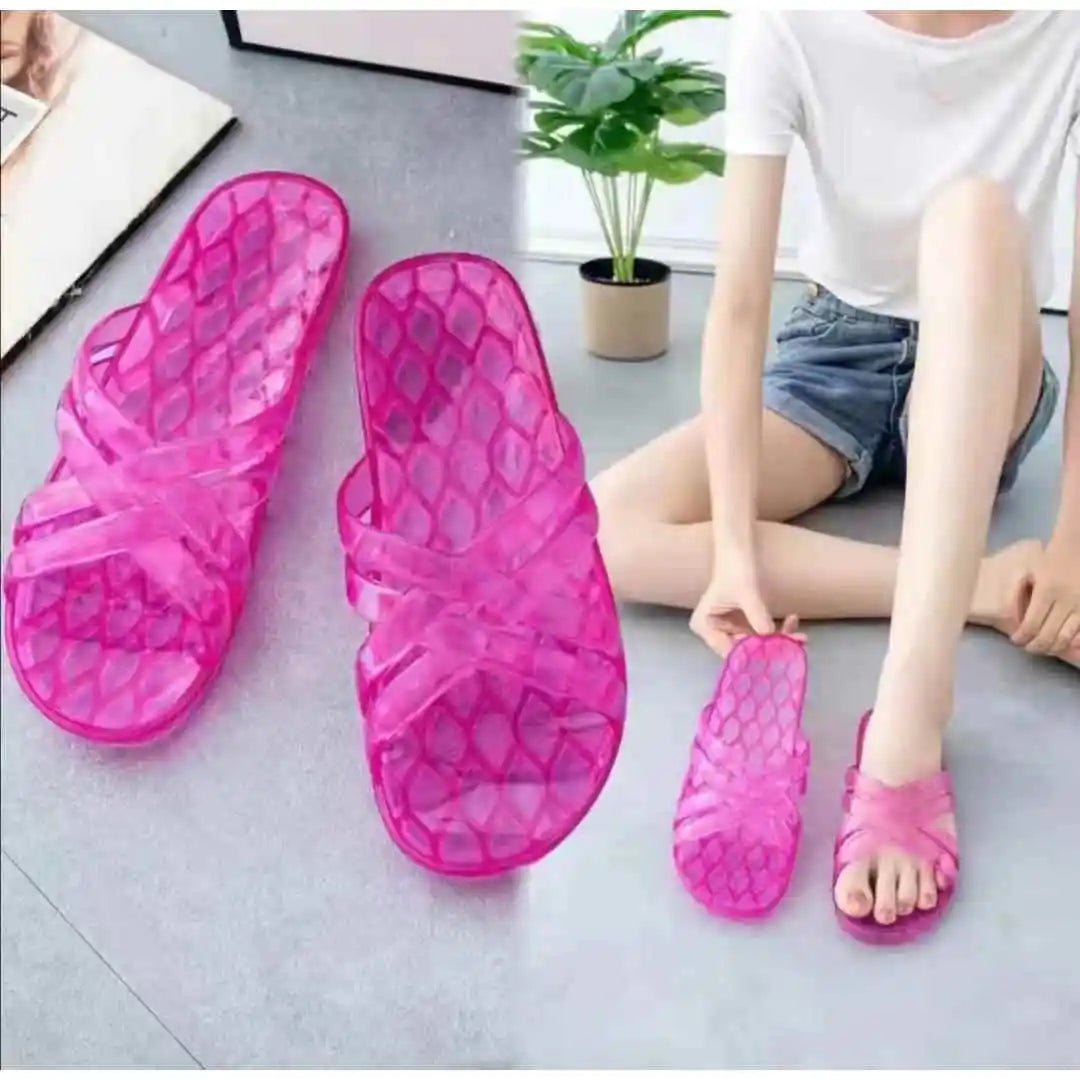 Classic Plastic Mom Slippers Women's Outdoor Fashionable Non-Smelly Old-Style Crystal Jelly Slippers Home Comfortable Sandals