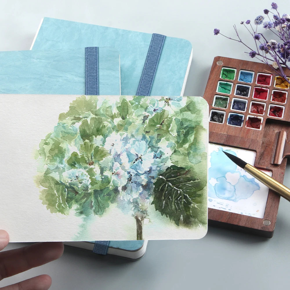 POTENTATE Blue Color Watercolor Journal Drawing Book Hand Notebook Sketch Pad 100% Cotton 300gsm Cold Press for Art Supplies