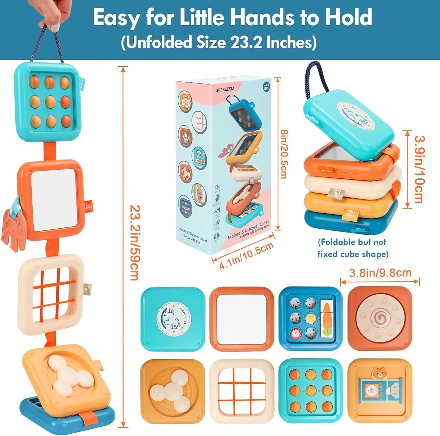 Busy Board for Toddlers Montessori Sensory Toys Baby Folding Activity Cube Fine Motor Skill Learning Education Toys for Kid Gift
