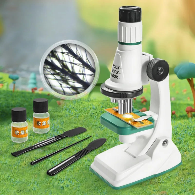 Kids Microscope Kit 200X-1200x Portable loupe Biological Science Stem Toy School Educational Pocket Microscope with LED Light