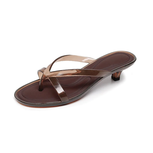 Glam Sheer Heeled Jelly Thong Sandals Women's Transparent Strap Square Toe Kitten Heels Woman Trendy Flip Flops Night Out Shoes