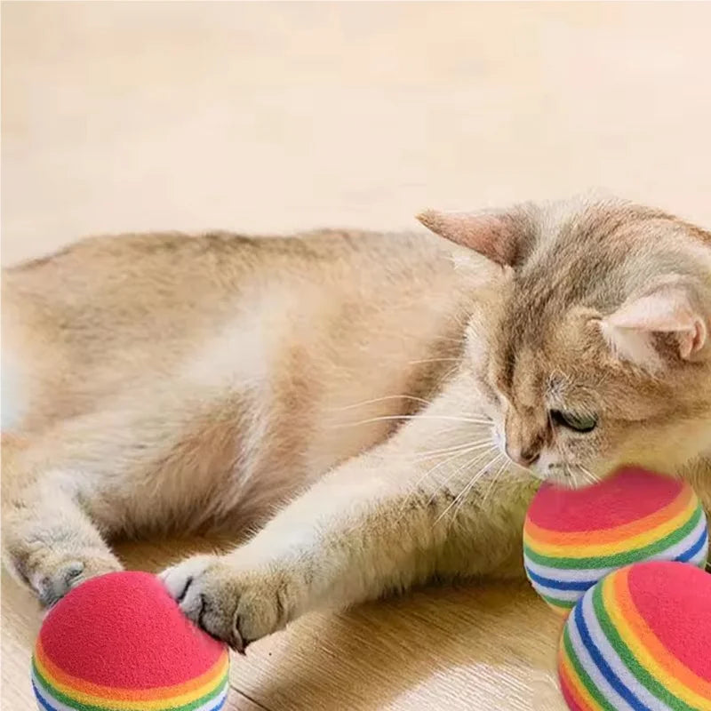 5/10PCS Rainbow EVA Pet Toy Balls Soft Lightweight Interactive Scratch Chew Rattle Balls for Cat Dog Playing Training Pet