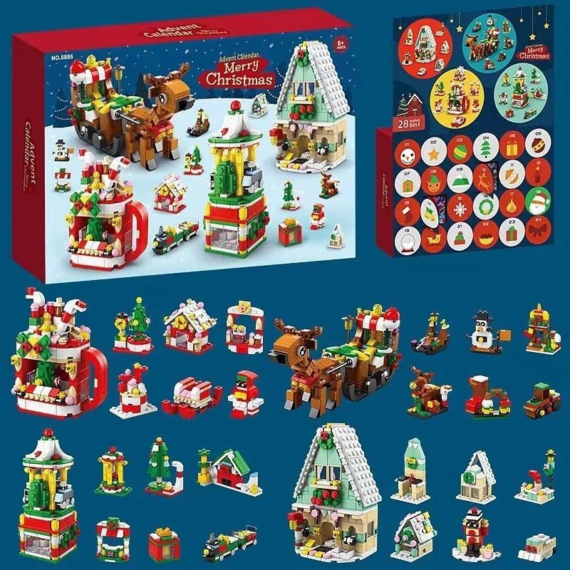 Christmas Advent Calendar Building Block Countdown 24 Days Xmas Christmas Tree Santa Deer Bricks Model Toys For Xmas Kids Gift