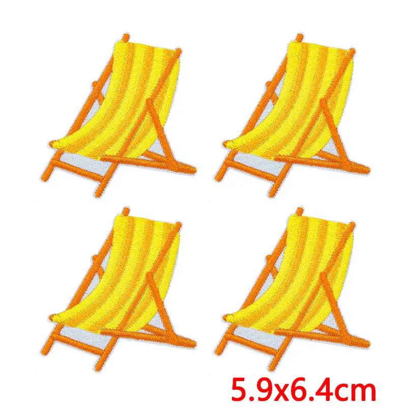 10Pcs/Lot Cool Summer Pool Iron On Patches For Clothing Beach Chair Colorful Kite Aloha Embroidery Patches Backpack Appliques