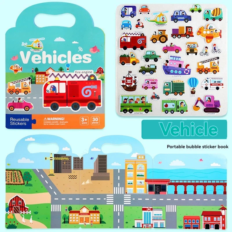 Reusable Sticker Book for Kids Vehicles Truck Stickers Educational Learning Travel Stickers Activity Books for Toddler Girls Boy