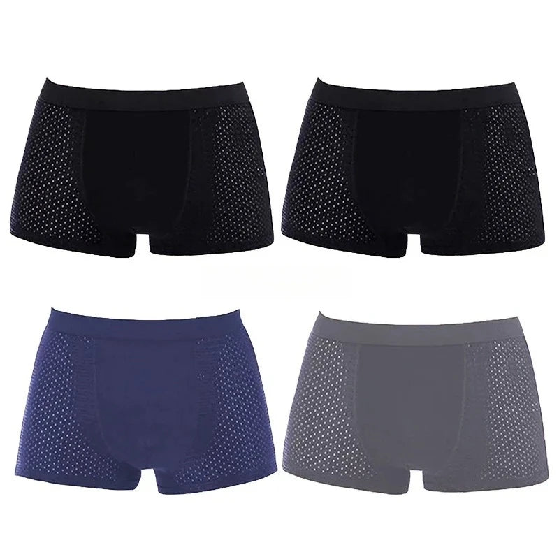 4Pcs Men's Bamboo Boxer Briefs Ultra Soft Anti Odor Underwear Breathable Mesh with Ventilation Holes Stretch Comfort for Daily