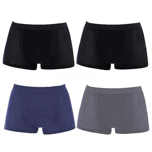 4Pcs Men's Bamboo Boxer Briefs Ultra Soft Anti Odor Underwear Breathable Mesh with Ventilation Holes Stretch Comfort for Daily