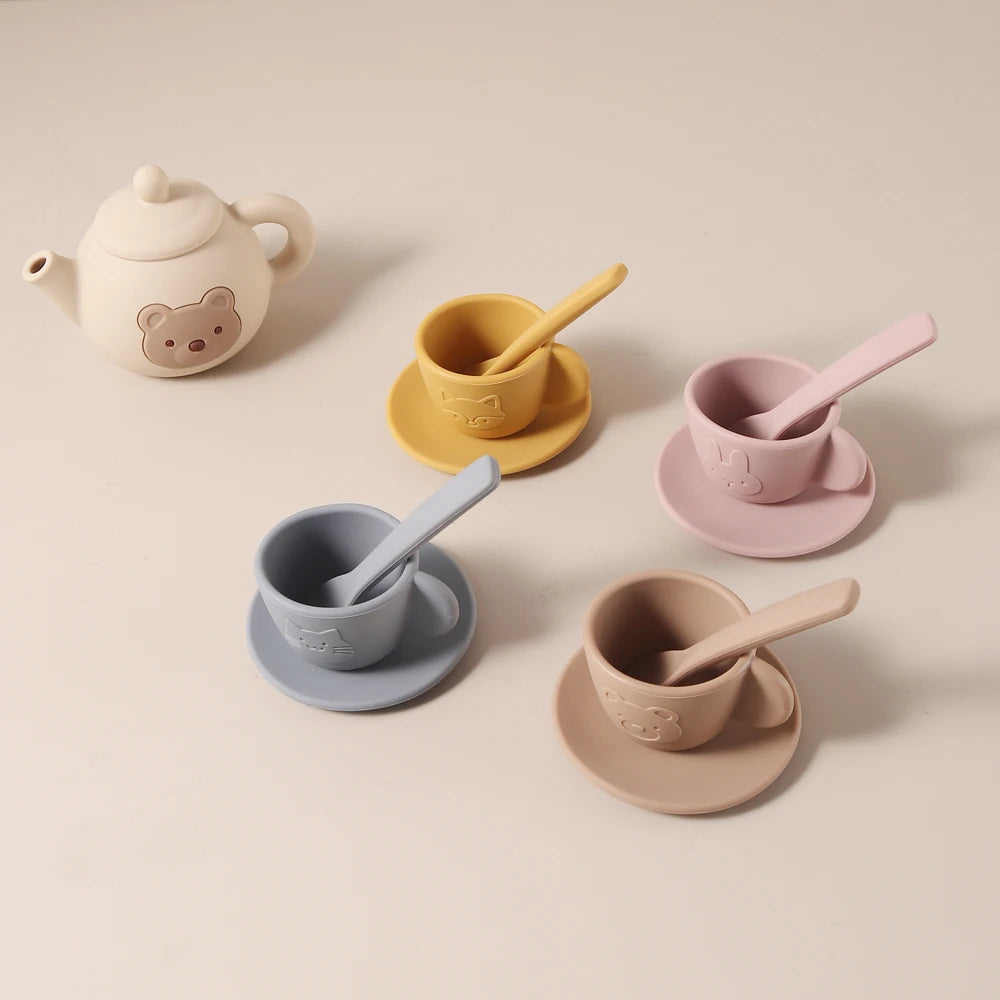 Food Grade Silicone Tea Play Set Toy Pretend Play Food Learning Role Play Game Early Educational Toys for Toddlers Kids Gifts