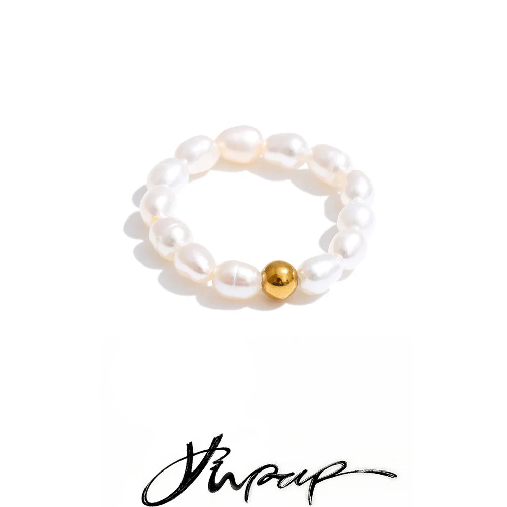 Yhpup Luxury Natural Freshwater Pearls Beads Elasticity Adjustable Ring for Women High Quality Fashion Elegance Finger Jewelry