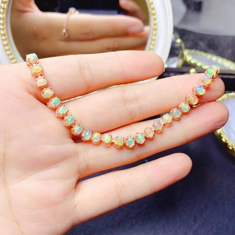 3*4mm Natural Opal Bracelet S925 Sterling Silver for Women Fine Fashion Charm Weddings Jewelry