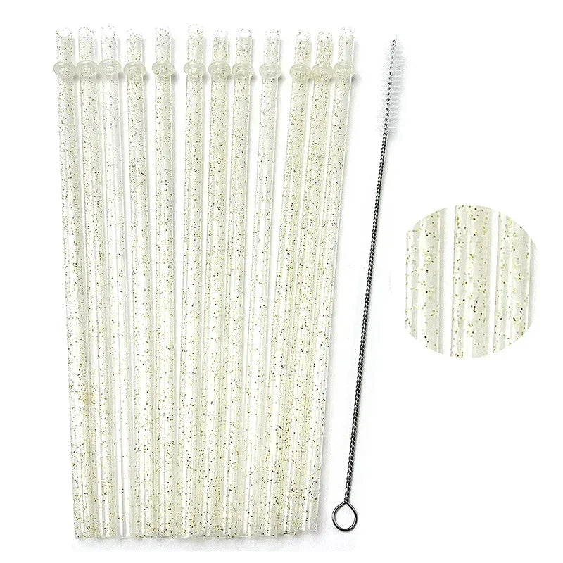 Reusable Clear Plastic Glitter Straws Extra Long Tumbler Straws for Cups with Cleaning Brush Drinking Straws for Tumbler Party