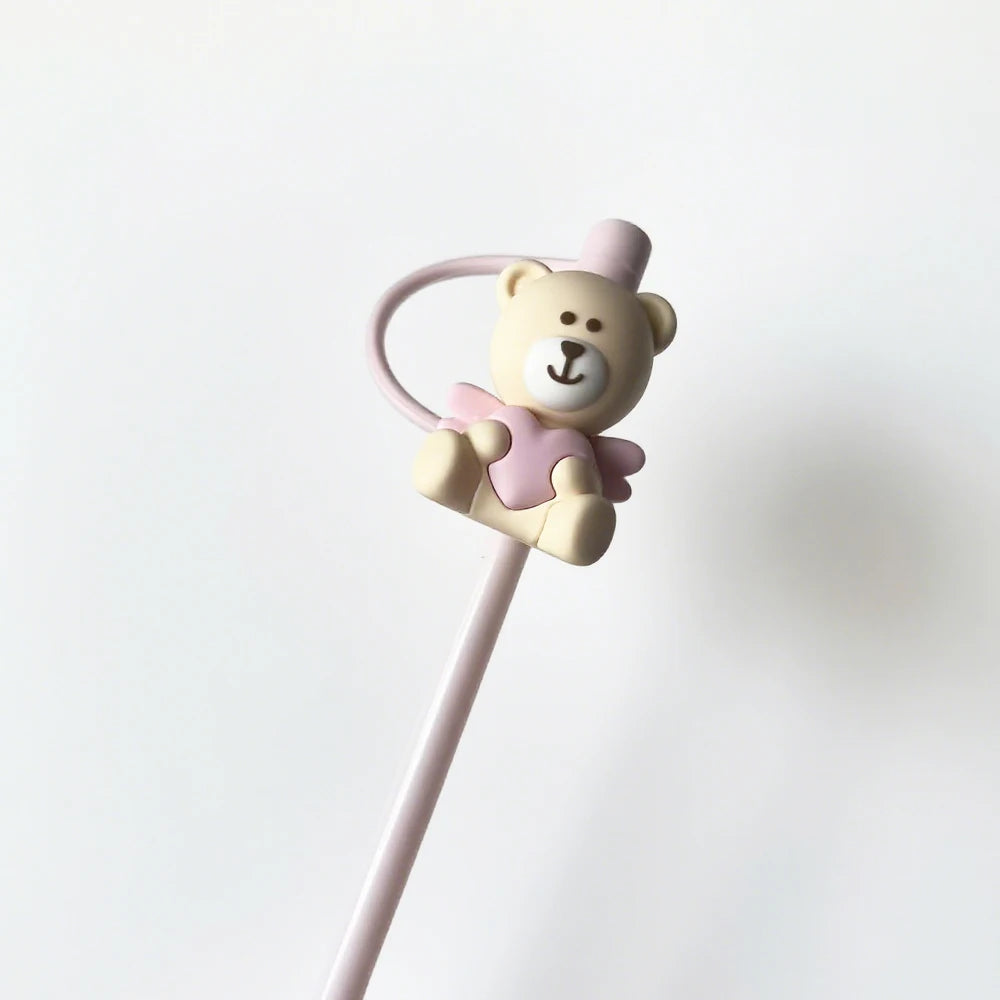 1pc Cute Bear Silicone Straw Cover Dust Plug for 7-8mm Straw Cups Tumblers Drink Lid Cap Creative Straw Toppers Cup Accessories