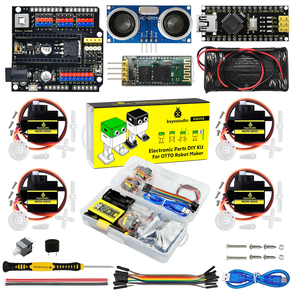 Keyestudio Electronic Parts DIY Starter Kit For Arduino Nano OTTO Robot STEM Programming Toys Without OTTO Body Printed Parts