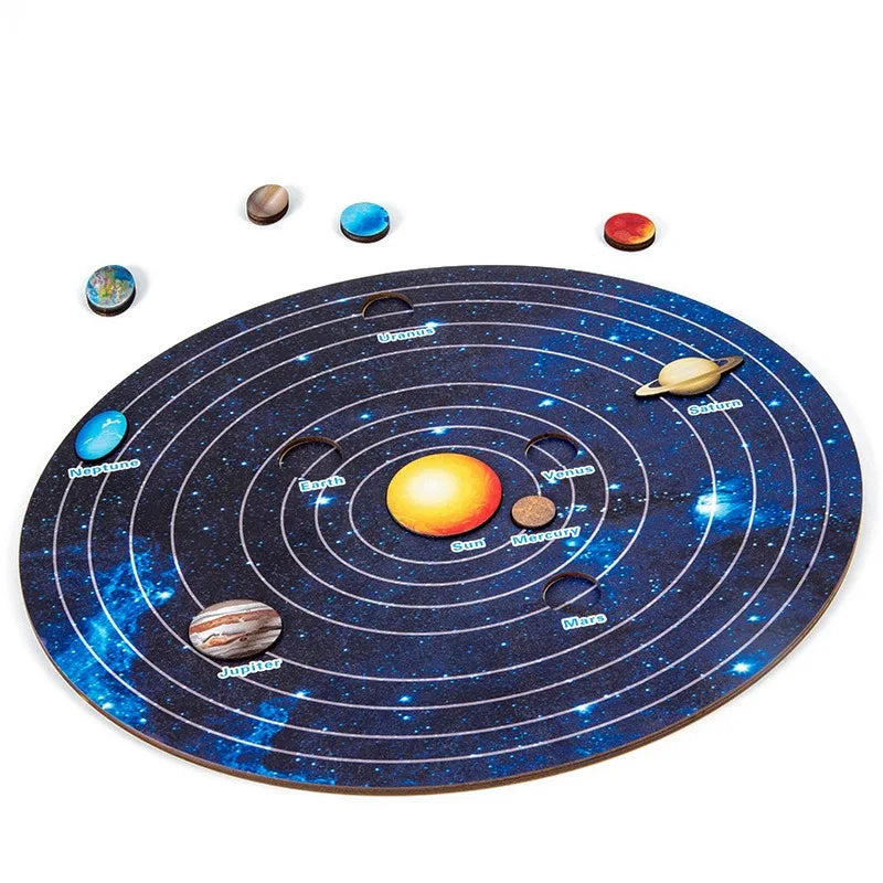 Solar System Model STEM 3D Assembly Eight Planets Jigsaw Kids Students Science Exploration Educational Wooden Matching Board Toy