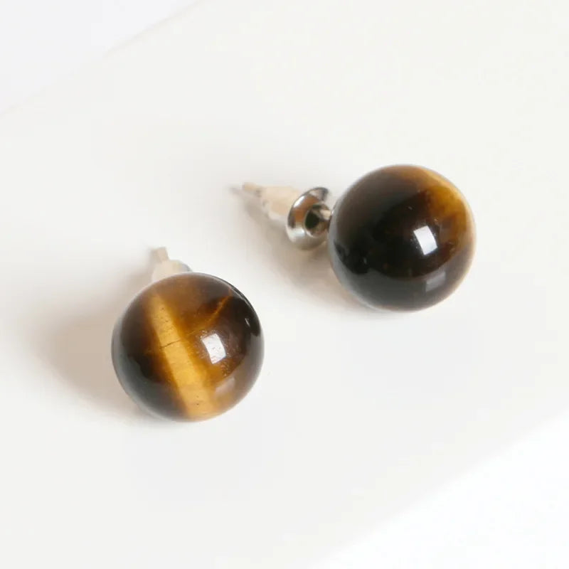 6mm 8mm 10mm Natural Agate Earrings Healing Crystal Stone Round Ball Pearl Beads Stud Fashion Jewelry for Women Girl Wholesale
