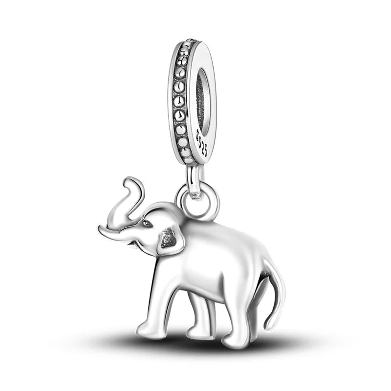 925 Silver elephant lion rhinoceros dinosaur Animal Charms Beads Fit 4MM hole diamet Bracelets Fine DIY Christmas Jewelry Gifts