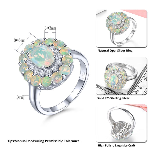 Natural Opal Solid Sterling Silver Rings 1.78 Carats Genuine Gemstone Romantic Classic Fine Jewelry Design S925 Women Birthday