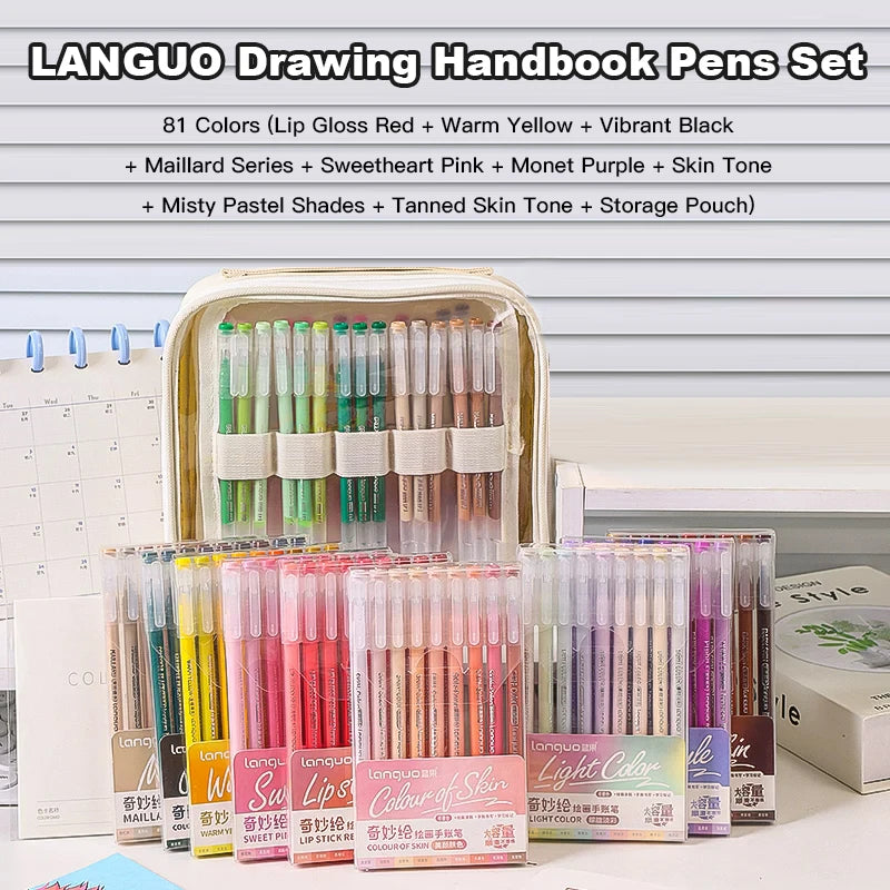 Languo 45/162/207 Colors Of One Set Color Gel Pen Drawing Handbook Pens Student DIY Graffiti Writing Painting Marker Stationery