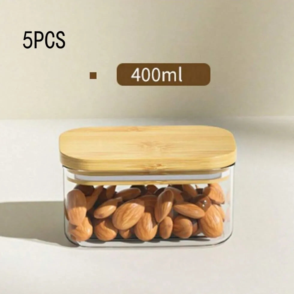Rectangle Clear Storage Jars with Bamboo Lids For Sugar Coffee  Pantry Organizer Container for Pasta Tea Candy Nuts