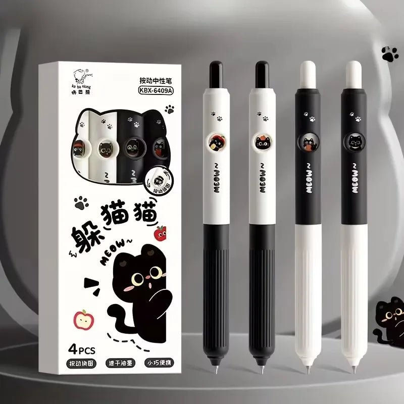 4pcs Kawaii Cat Pens Paw 0.5mm Quick-Dry Black Ink-Smooth Writing Retractable Pens School Journaling Birthday Christmas Gift ﻿