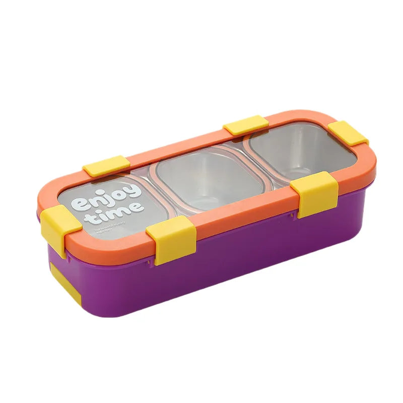 Students 3 Grids Leakproof Picnic Tiffin Food Container Stainless Steel Vacuum Insulated Thermos Bento Lunch Box for School
