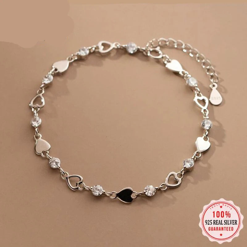 Round Natural Amethyst 925 Sterling Silver Romantic Heart Bracelet for Women Purple Gemstone Statement Jewelry Pulseira De Prata