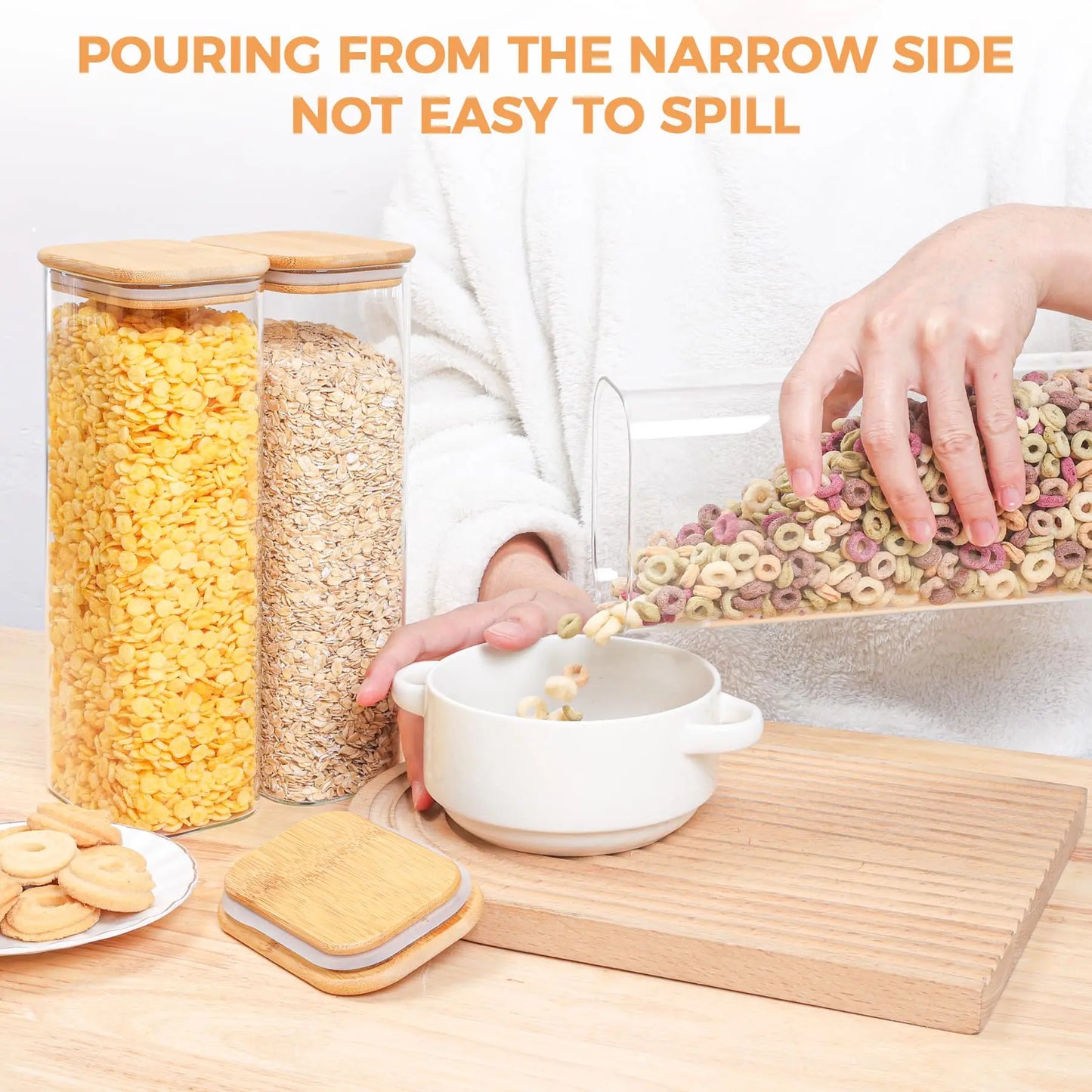 Rectangle Clear Storage Jars with Bamboo Lids For Sugar Coffee  Pantry Organizer Container for Pasta Tea Candy Nuts
