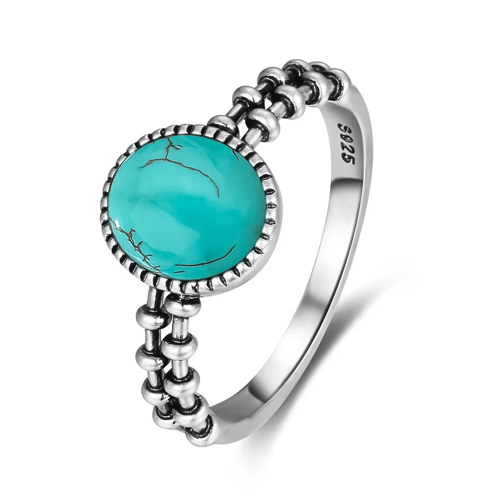 S925 Sterling Silver Ring Vintage Ring Gemstone Ring Silver Fine Jewelry Natural Turquoise Rings