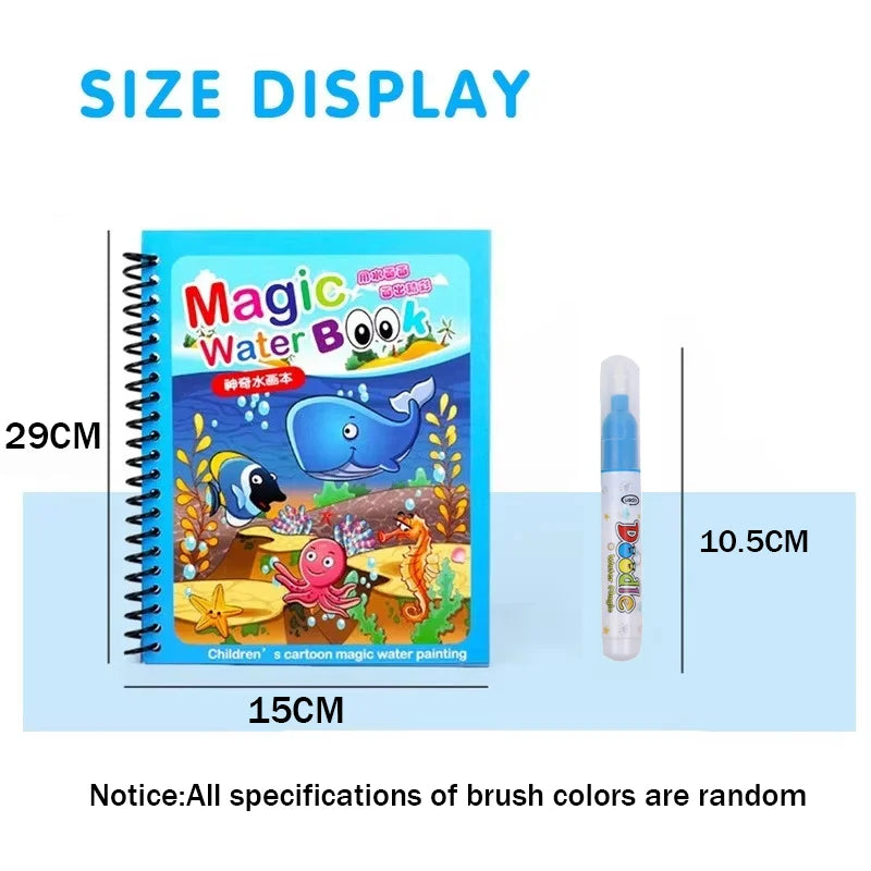 1PC Children's Watercolor Painting Magic Book with Refillable Water Pen for Children Animal Cartoon Painting Book Education Toys