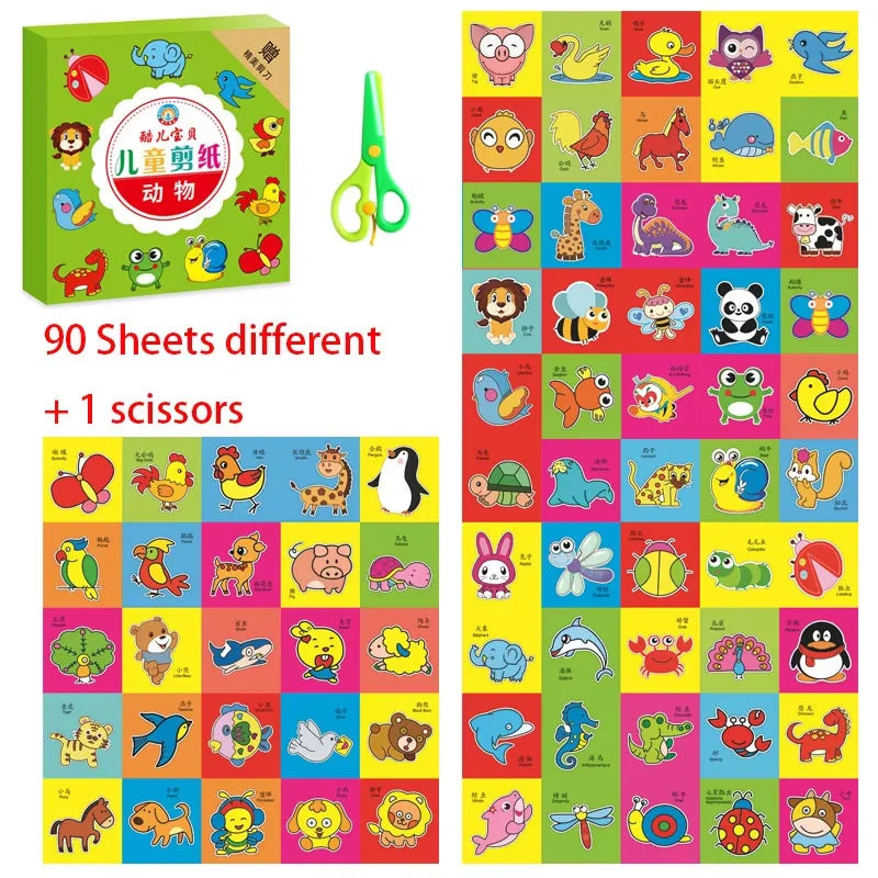 49/91pcs Kids Cartoon Paper Folding Cutting Toy Children Kingergarden Art Craft DIY Learn Scissor Skills Educational Toys
