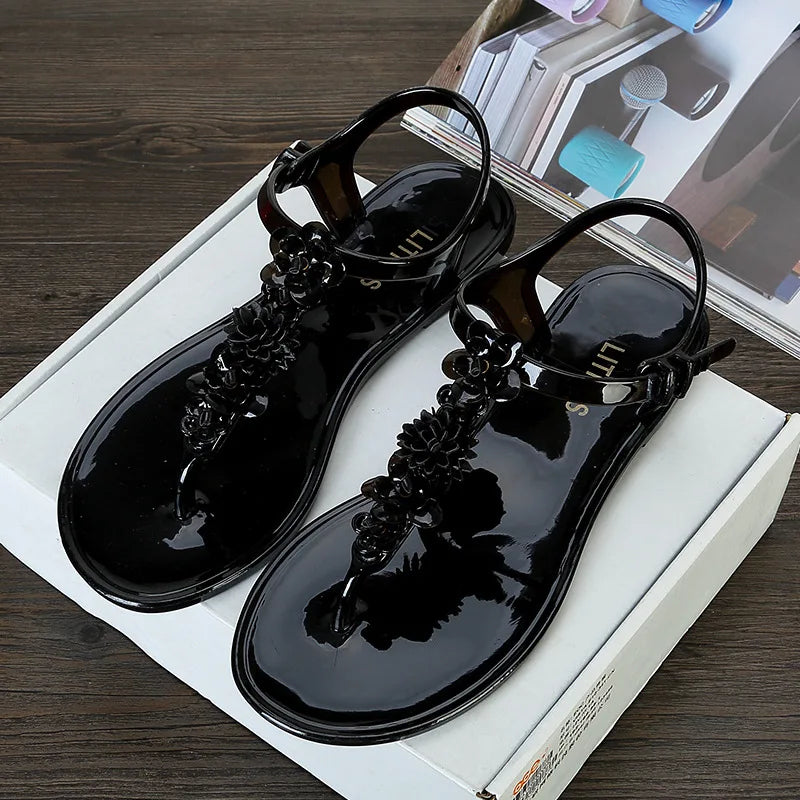 Summer Handwork Flower Women jelly Sandals 2025 New Clip Toe Flip Flops Shoes Female Flat Casual Beach Holiday Non-slip Slippers