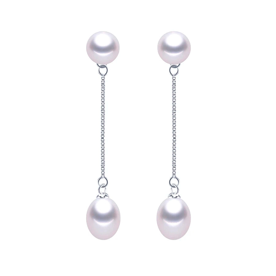 HENGSHENG New Simple 925 Sterling Silver Drop Dangle Earrings Double Natural Freshwater Pearls Fashion Jewelry For Wedding Women