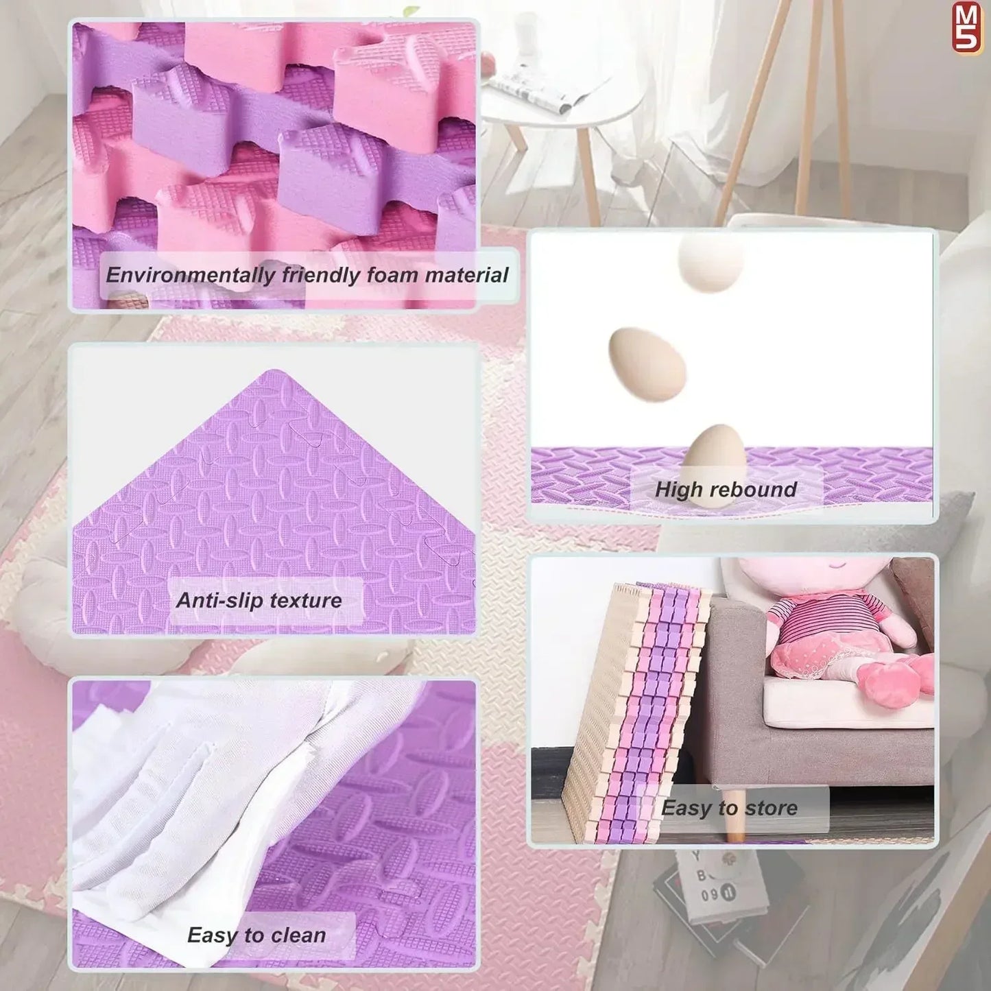 8Pcs/2.5cm Thick Nonslip Baby Crawling Play Mat Soundproof Puzzle Gym Mat for Children's Room and Eco-Friendly Puzzle Mat
