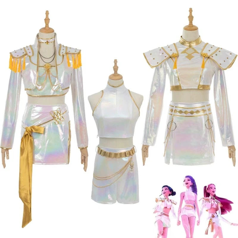 Cosplay Costume PU Leather White Singing Suit Women Halloween Carnival Party Outfit Girls Wig