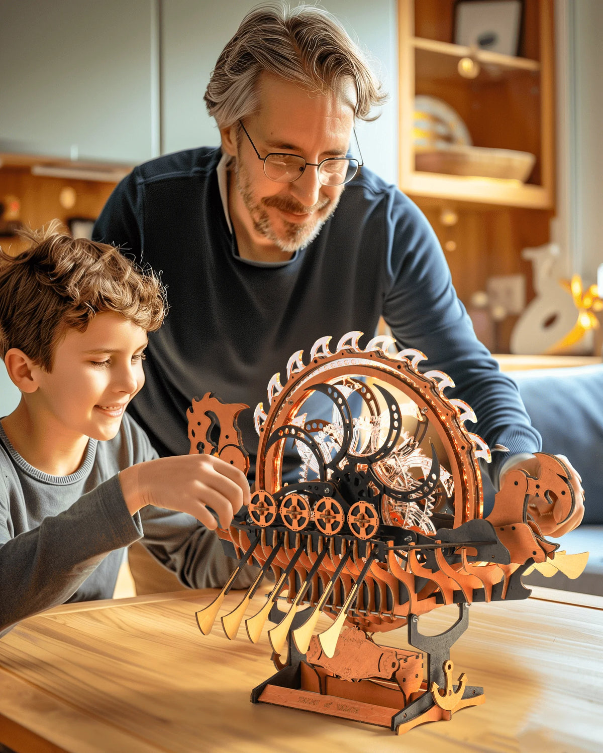 ROKR Wooden 3D Puzzle Viking Dragon Ship Mechanical Model Building Kit for Home Decor 229-Piece Puzzle Toy with LED Light for Bookshelf Decor Gift for Adults Kids